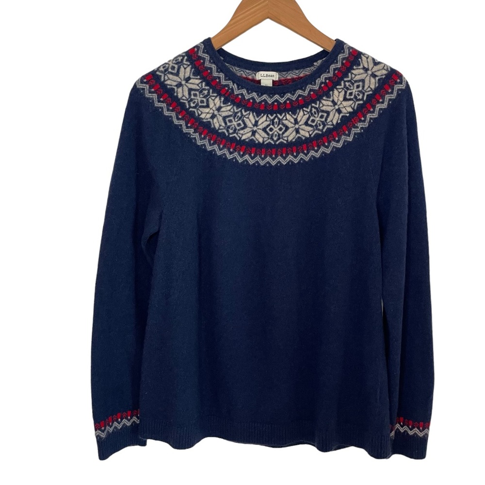 L.L. Bean Navy and Red Crew Neck Sweater